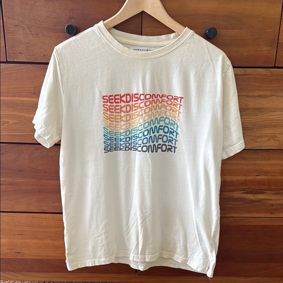 Seek Discomfort Cream Graphic T-Shirt with Multicolor Print - Picture 1 of 6